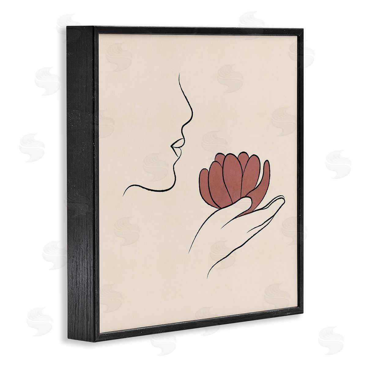 JJ Design House LLC Minimal Face Profile Holding Blossom Palm Outline Black Framed Glicee Wall Art Print