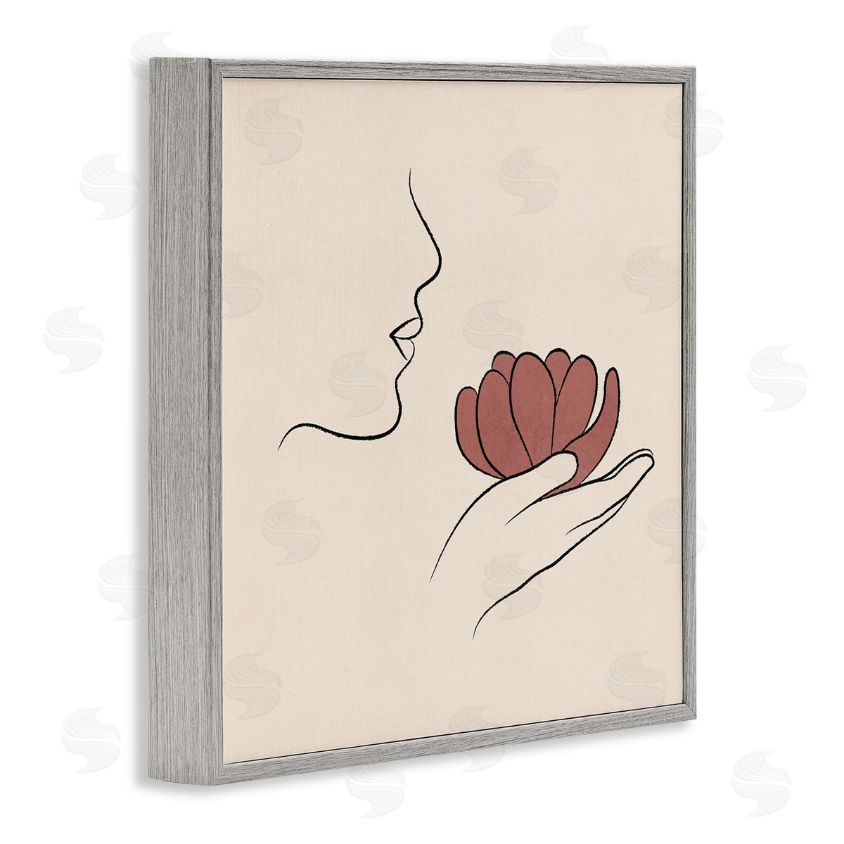 JJ Design House LLC Minimal Face Profile Holding Blossom Palm Outline Gray Framed Glicee Wall Art Print