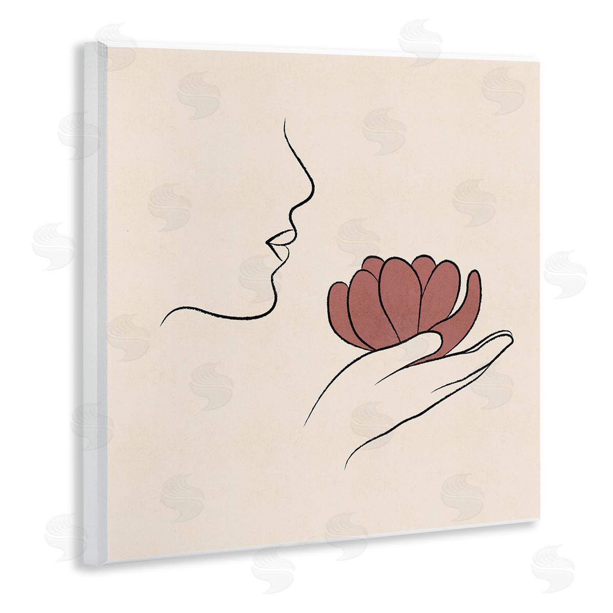 JJ Design House LLC Minimal Face Profile Holding Blossom Palm Outline Wooden Wall Plaque Art Print