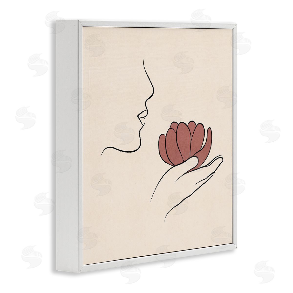 JJ Design House LLC Minimal Face Profile Holding Blossom Palm Outline White Framed Glicee Wall Art Print
