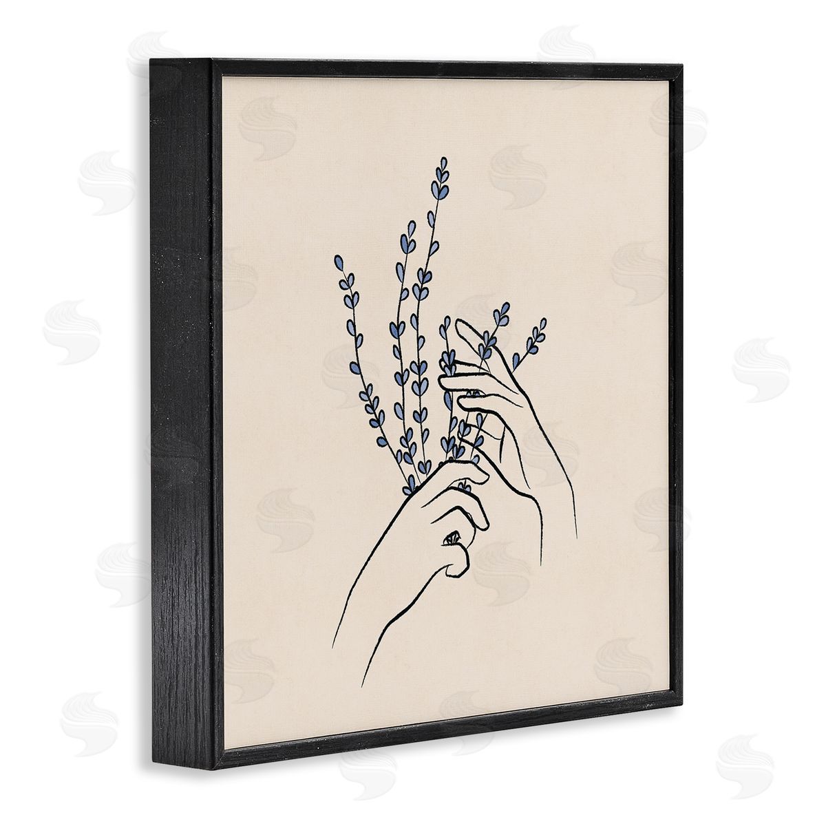 JJ Design House LLC Hands Holding Lavender Sprigs Botanical Line Doodle Black Framed Glicee Wall Art Print
