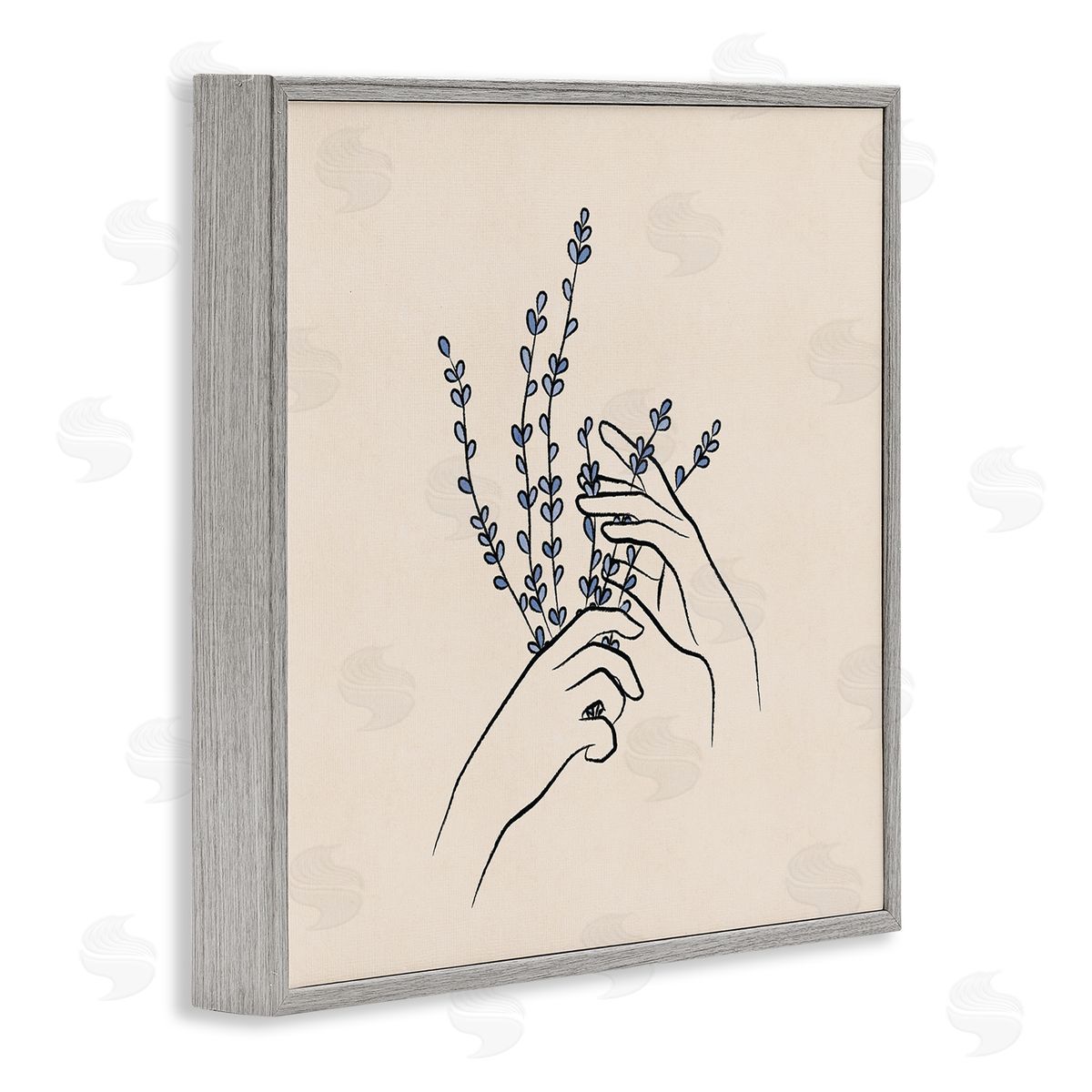JJ Design House LLC Hands Holding Lavender Sprigs Botanical Line Doodle Gray Framed Glicee Wall Art Print