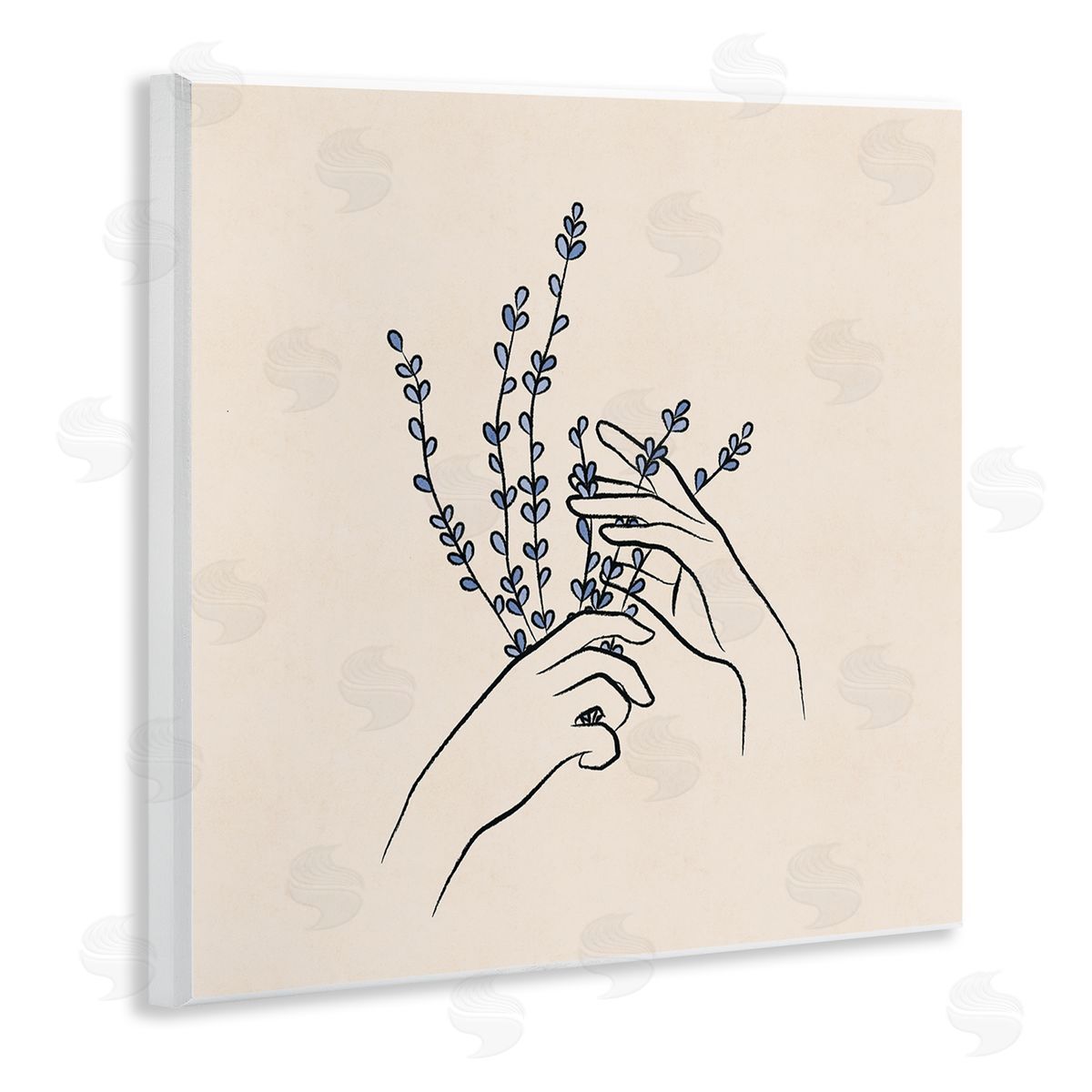 JJ Design House LLC Hands Holding Lavender Sprigs Botanical Line Doodle Wooden Wall Plaque Art Print