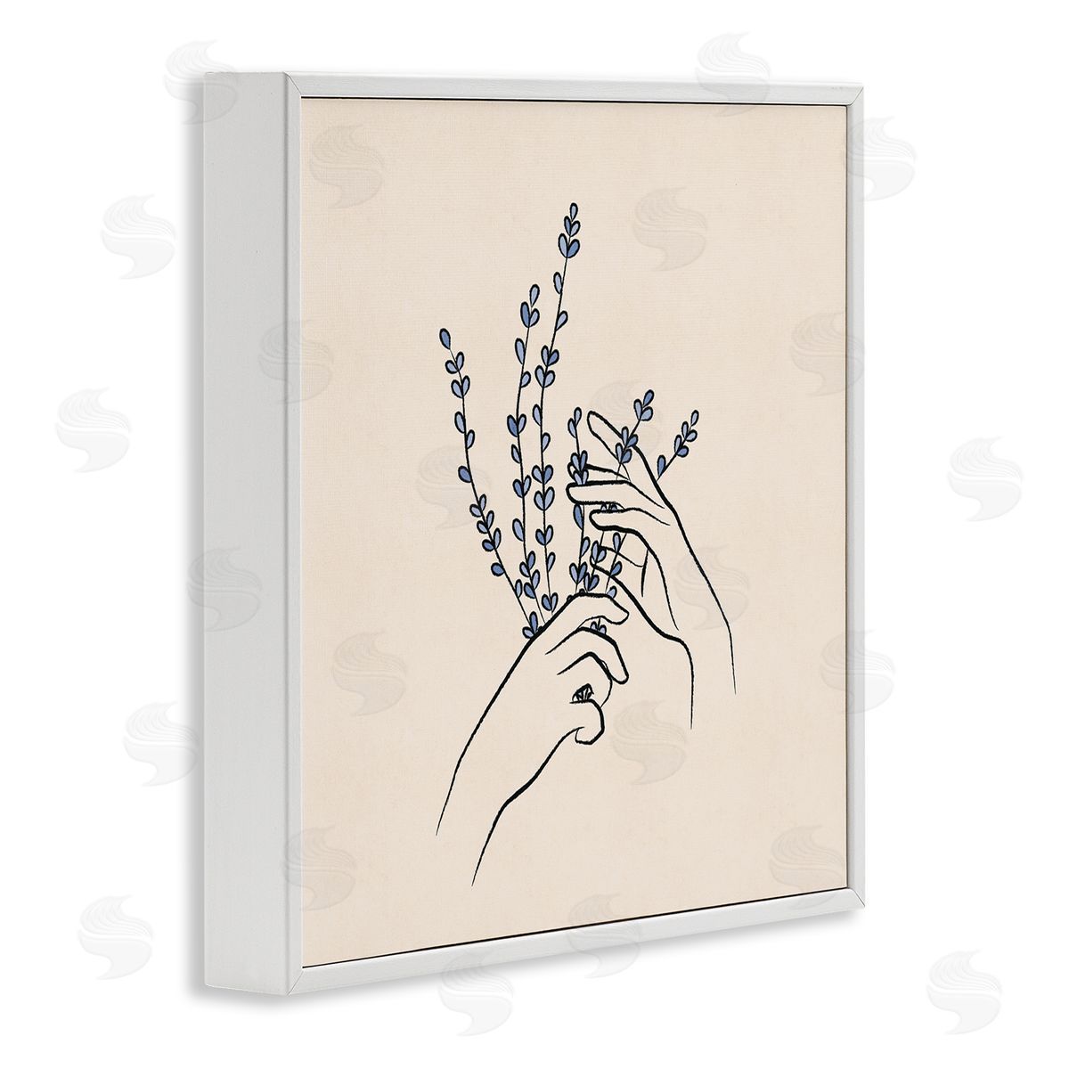 JJ Design House LLC Hands Holding Lavender Sprigs Botanical Line Doodle White Framed Glicee Wall Art Print