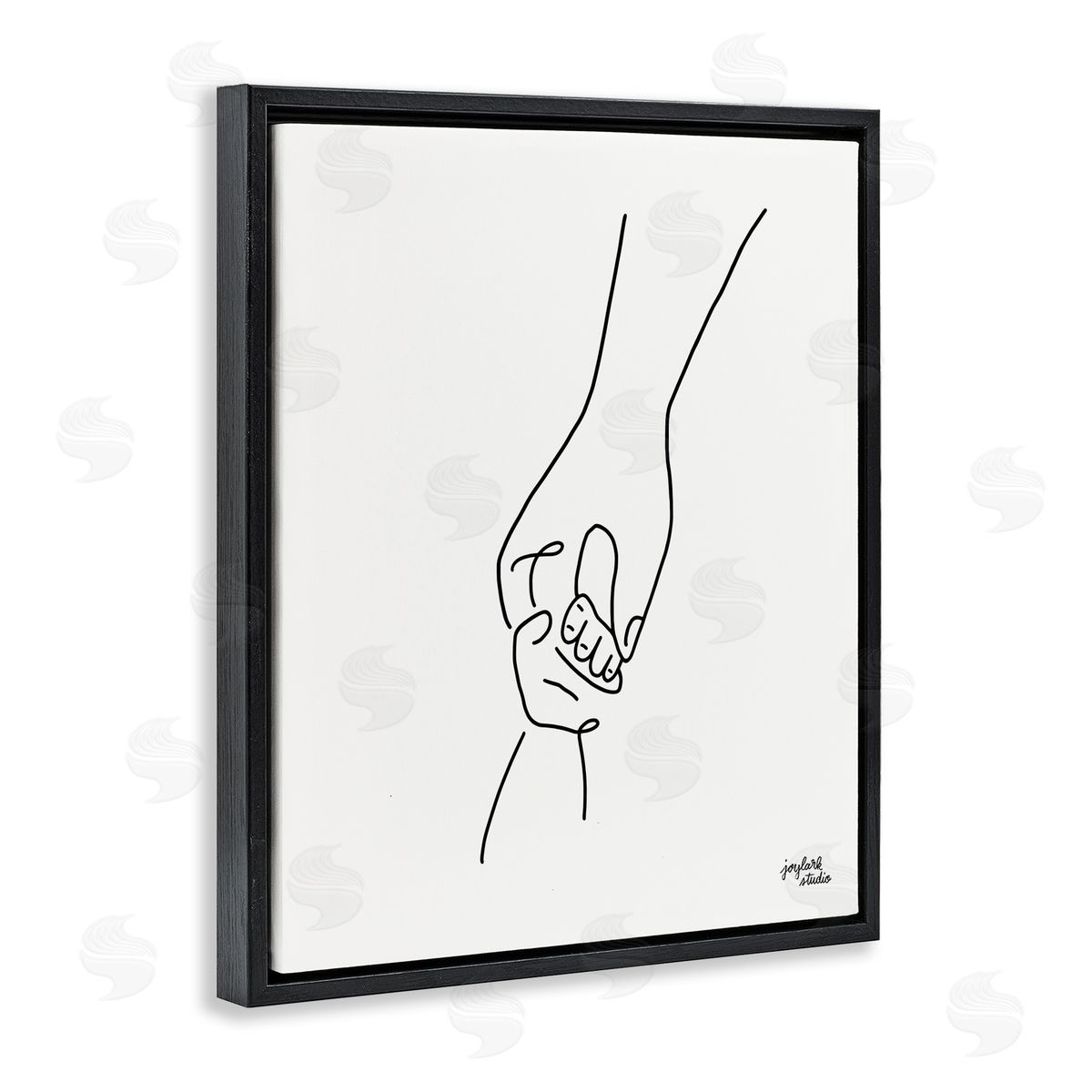 Jess Baskin Parent & Child Holding Hands Family Line Doodle Black Floating Frame Canvas Wall Art Print
