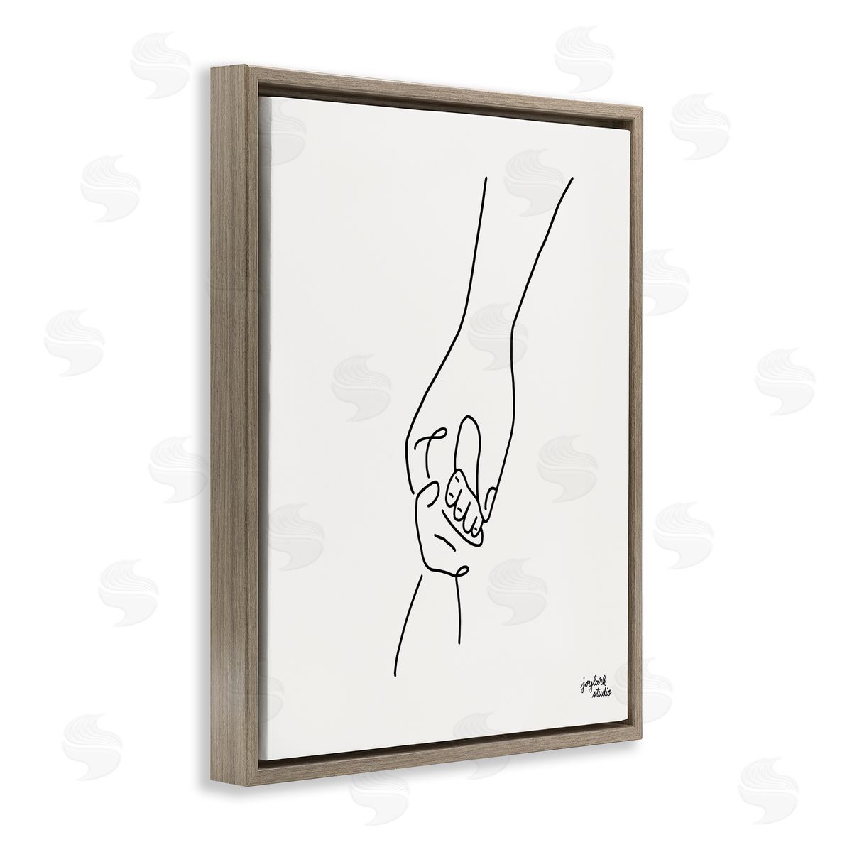 Jess Baskin Parent & Child Holding Hands Family Line Doodle Brown Floating Frame Canvas Wall Art Print