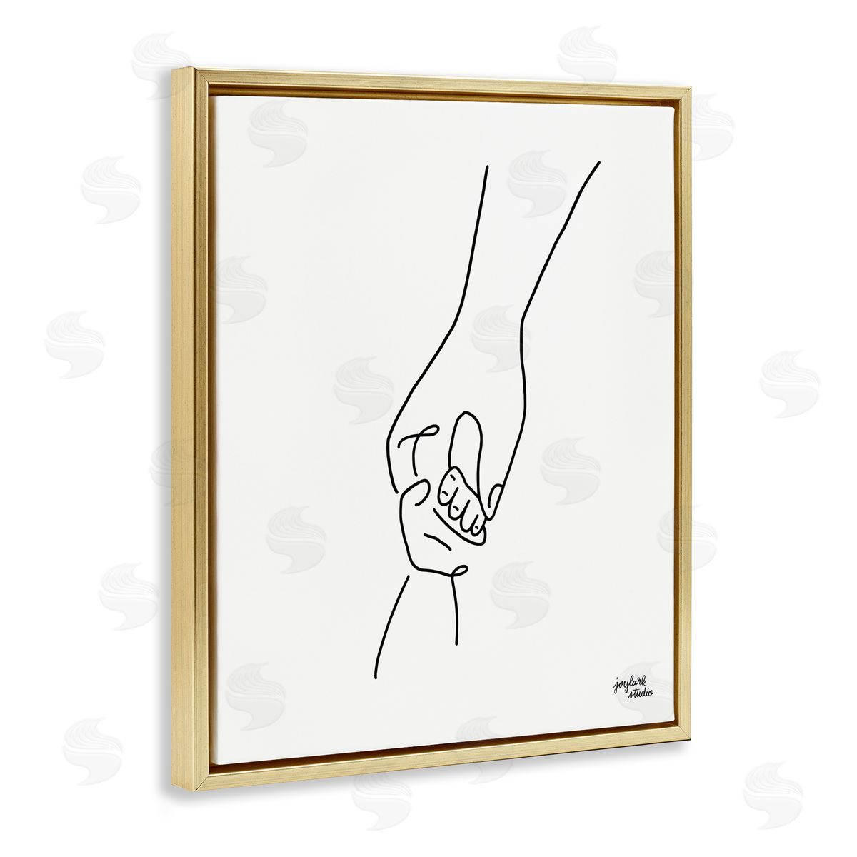 Jess Baskin Parent & Child Holding Hands Family Line Doodle Gold Floating Frame Canvas Wall Art Print