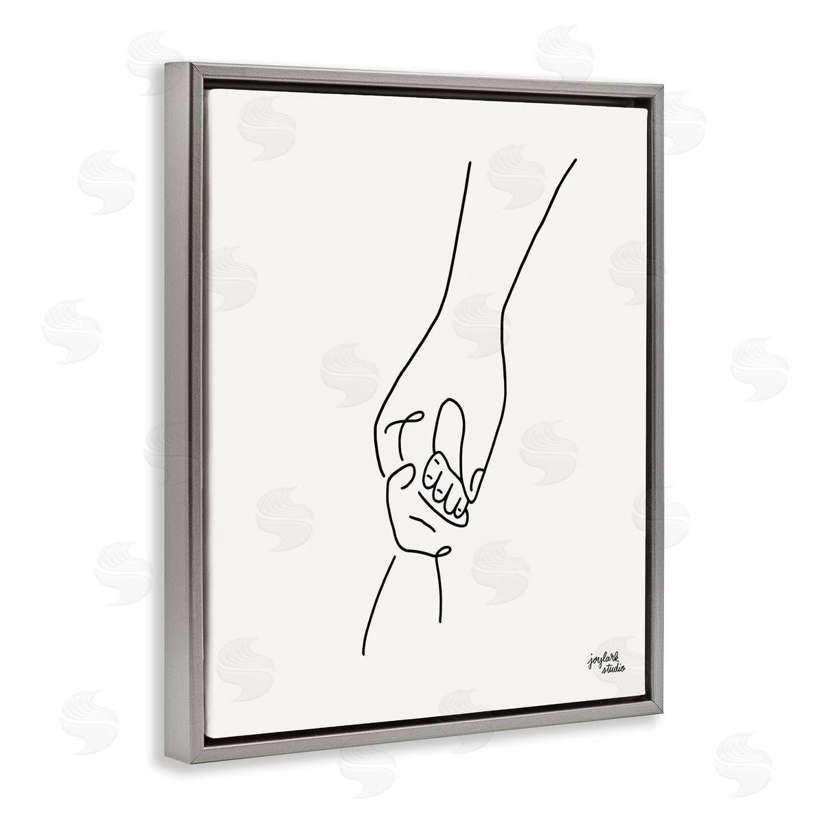 Jess Baskin Parent & Child Holding Hands Family Line Doodle Gray Floating Frame Canvas Wall Art Print