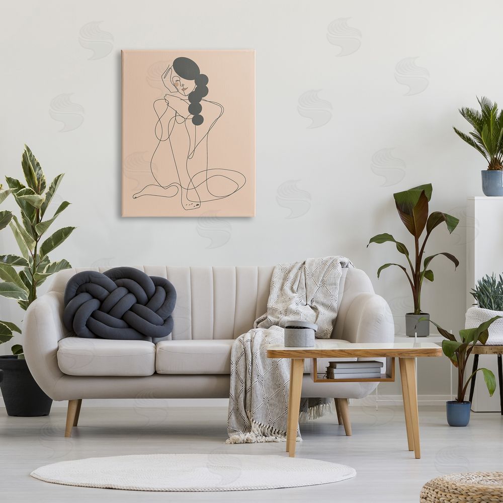 Kendra Shedenhelm Abstract Woman Sitting Scribble Drawing Smiling Outline Canvas Wall Art Print in Room