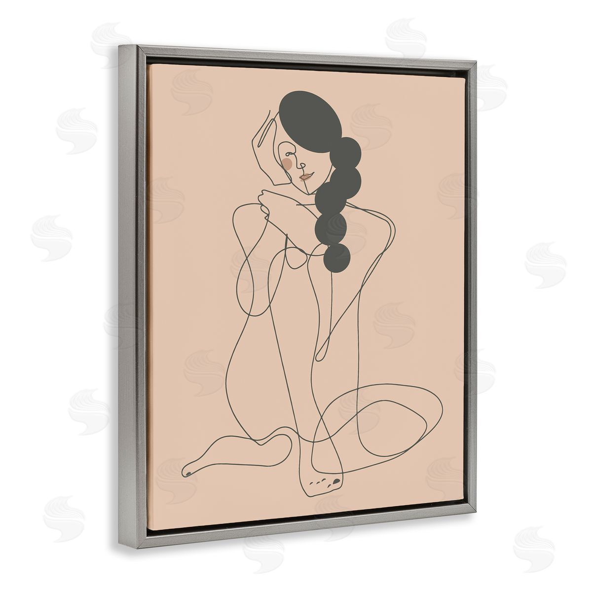 Kendra Shedenhelm Abstract Woman Sitting Scribble Drawing Smiling Outline Gray Floating Frame Canvas Wall Art Print