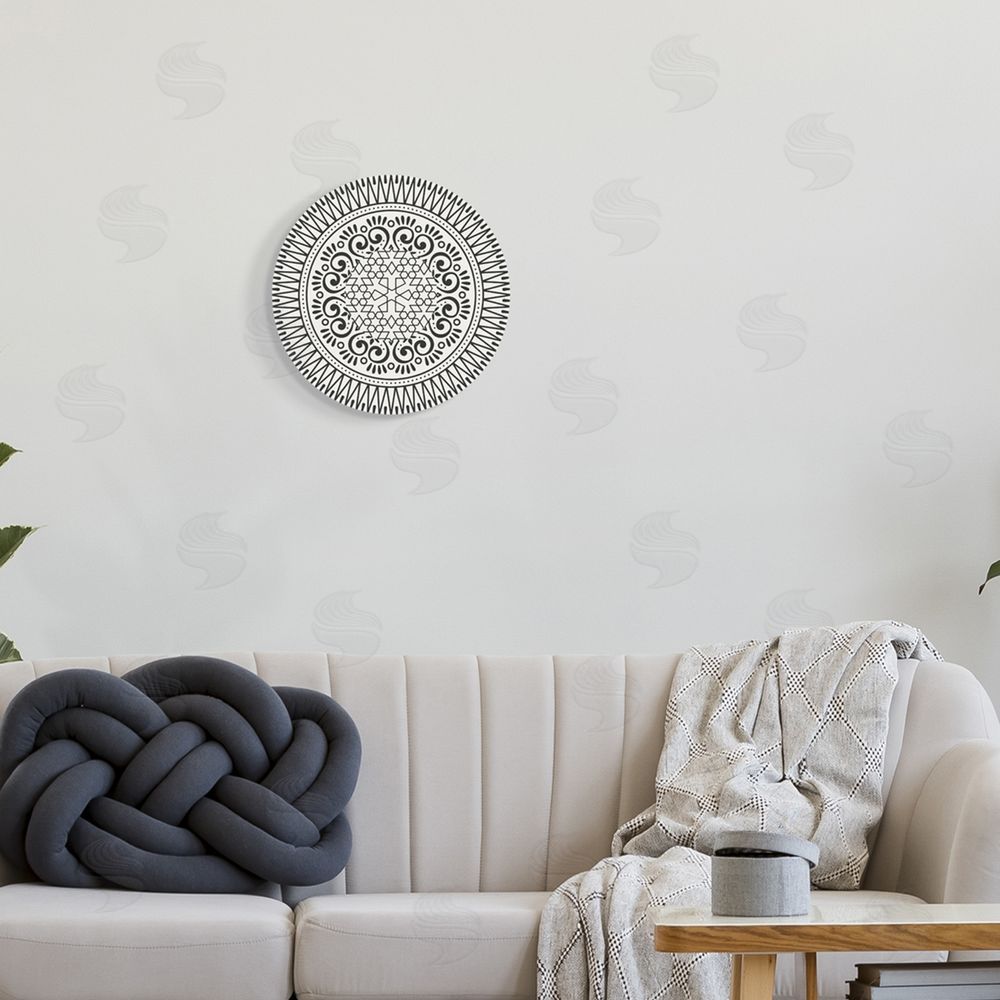 Stupell Studio Detailed Fractal Abstract Symmetrical Shapes Pattern Design Round Wall Plaque Art Print in Room