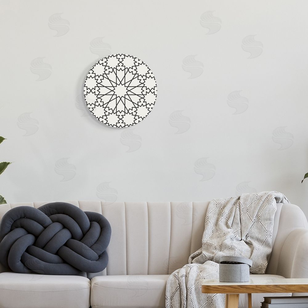 Stupell Studio Geometric Star Shapes Round Fractal Symmetrical Design Round Wall Plaque Art Print in Room