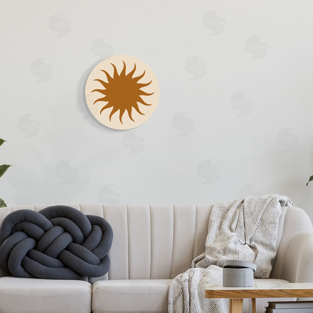 Stupell Studio Casual Abstract Sun Rays Shape Ochre Tones  Round Wall Plaque Art Print in Room
