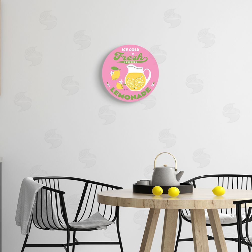 Patty Rybolt Fresh Squeezed Lemonade Bold Pink Summer Lemons Round Wall Plaque Art Print in Room