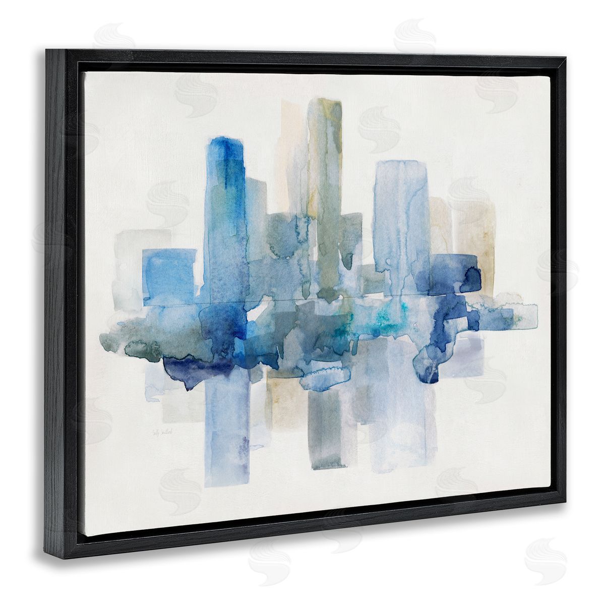 Sally Swatland Blocked Abstract Cityscape Scene Reflection Watercolor Detail Black Floating Frame Canvas Wall Art Print