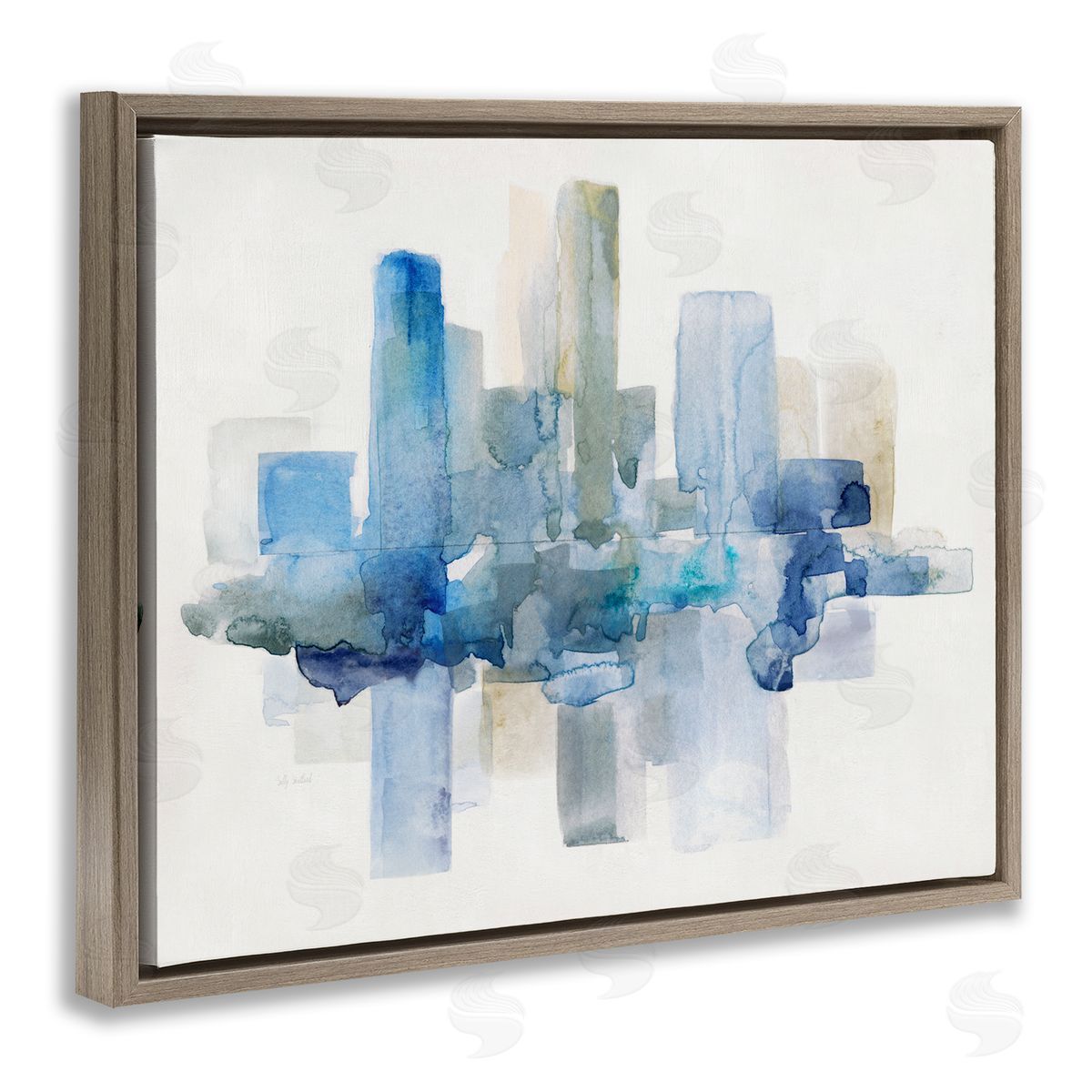Sally Swatland Blocked Abstract Cityscape Scene Reflection Watercolor Detail Brown Floating Frame Canvas Wall Art Print