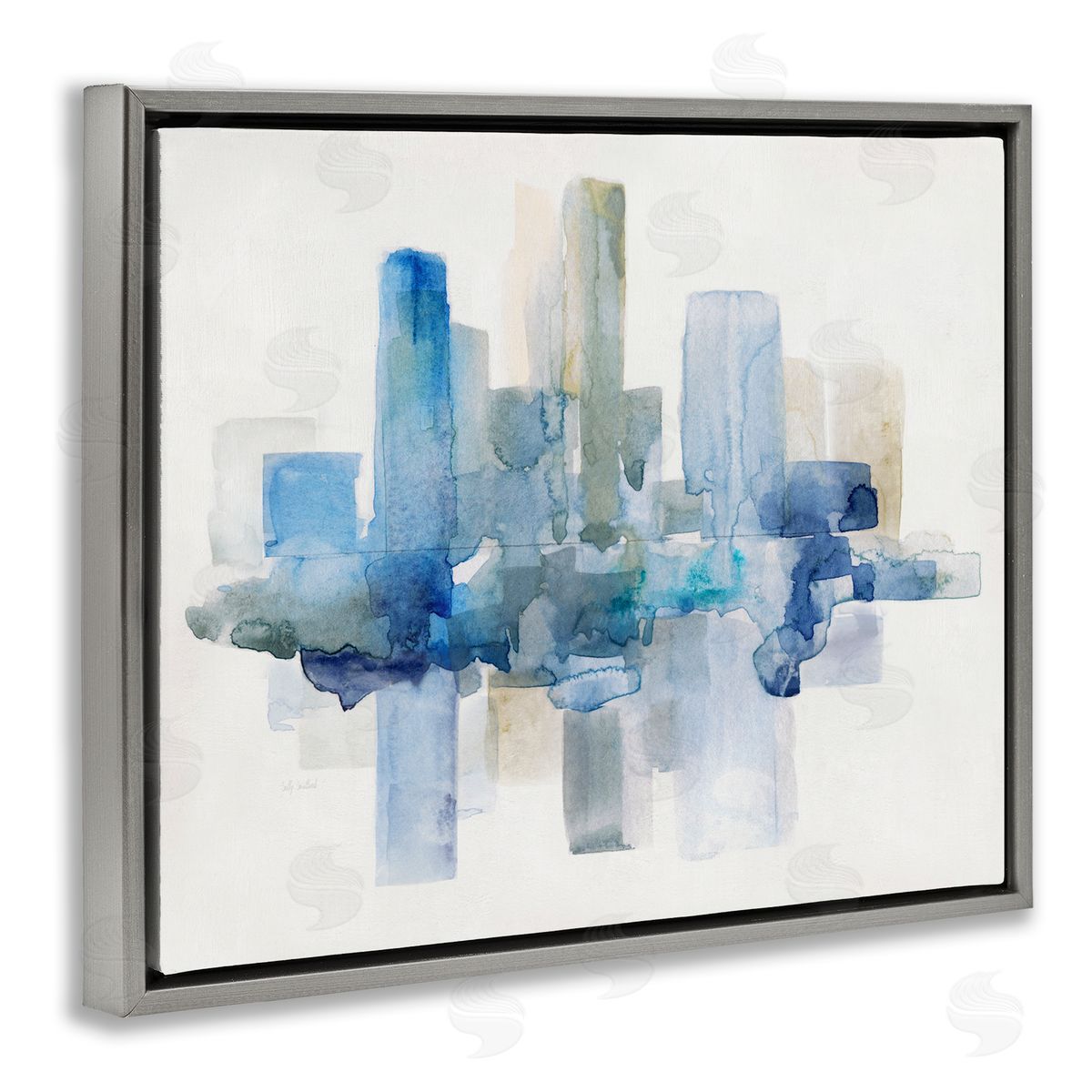 Sally Swatland Blocked Abstract Cityscape Scene Reflection Watercolor Detail Gray Floating Frame Canvas Wall Art Print