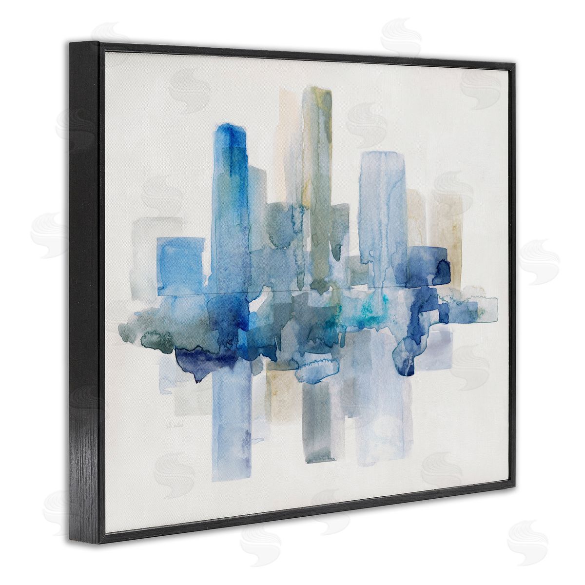 Sally Swatland Blocked Abstract Cityscape Scene Reflection Watercolor Detail Black Framed Giclee Wall Art Print