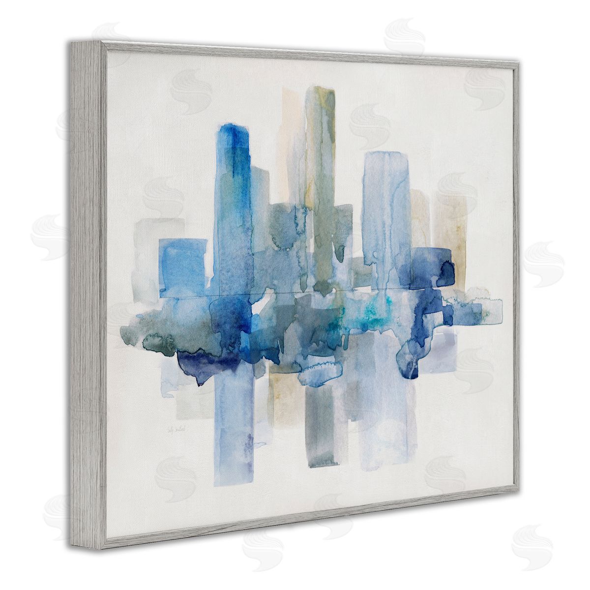Sally Swatland Blocked Abstract Cityscape Scene Reflection Watercolor Detail Gray Framed Giclee Wall Art Print