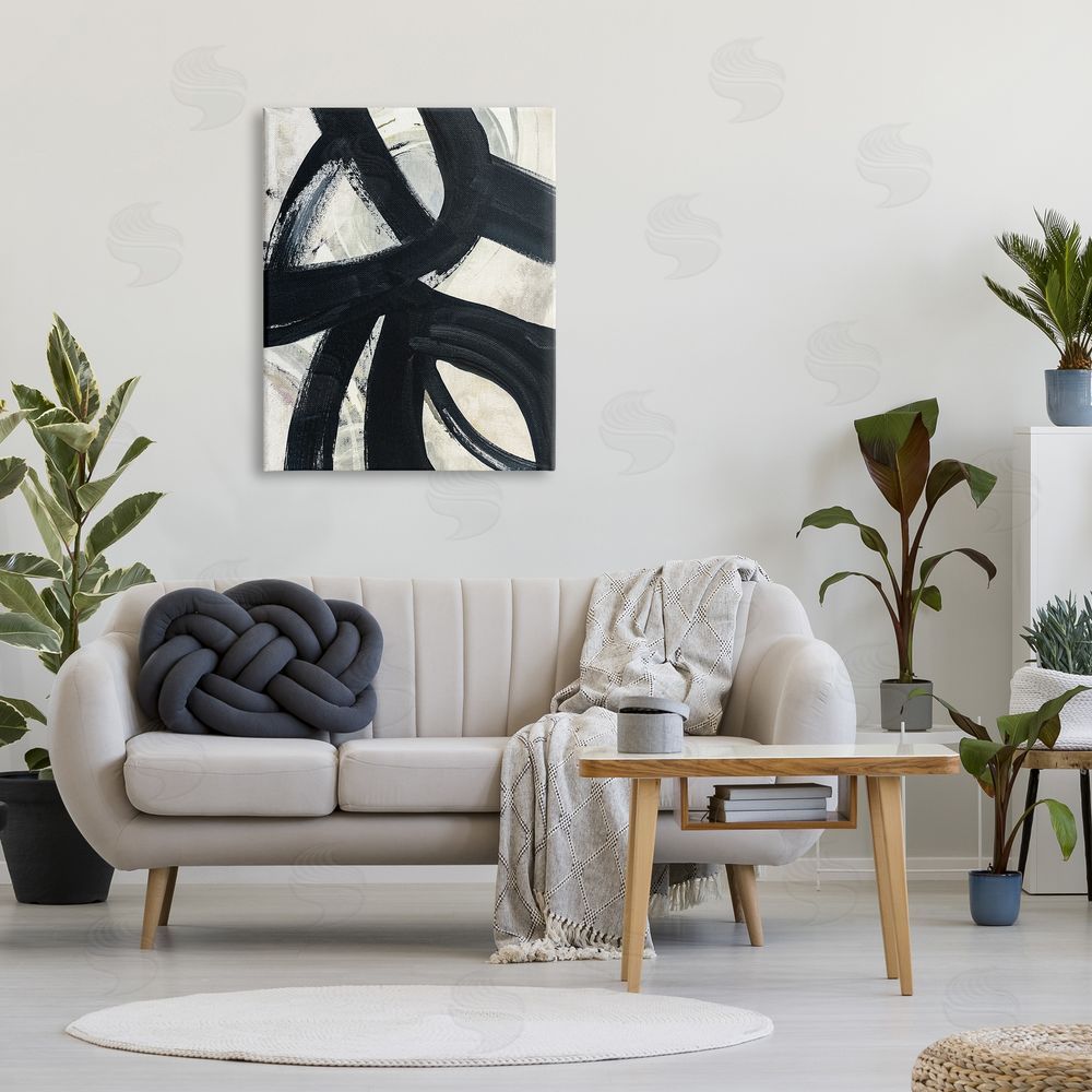 Susan Jill Dynamic Modern Black Paint Strokes Bold Abstract  Canvas Wall Art Print in Room