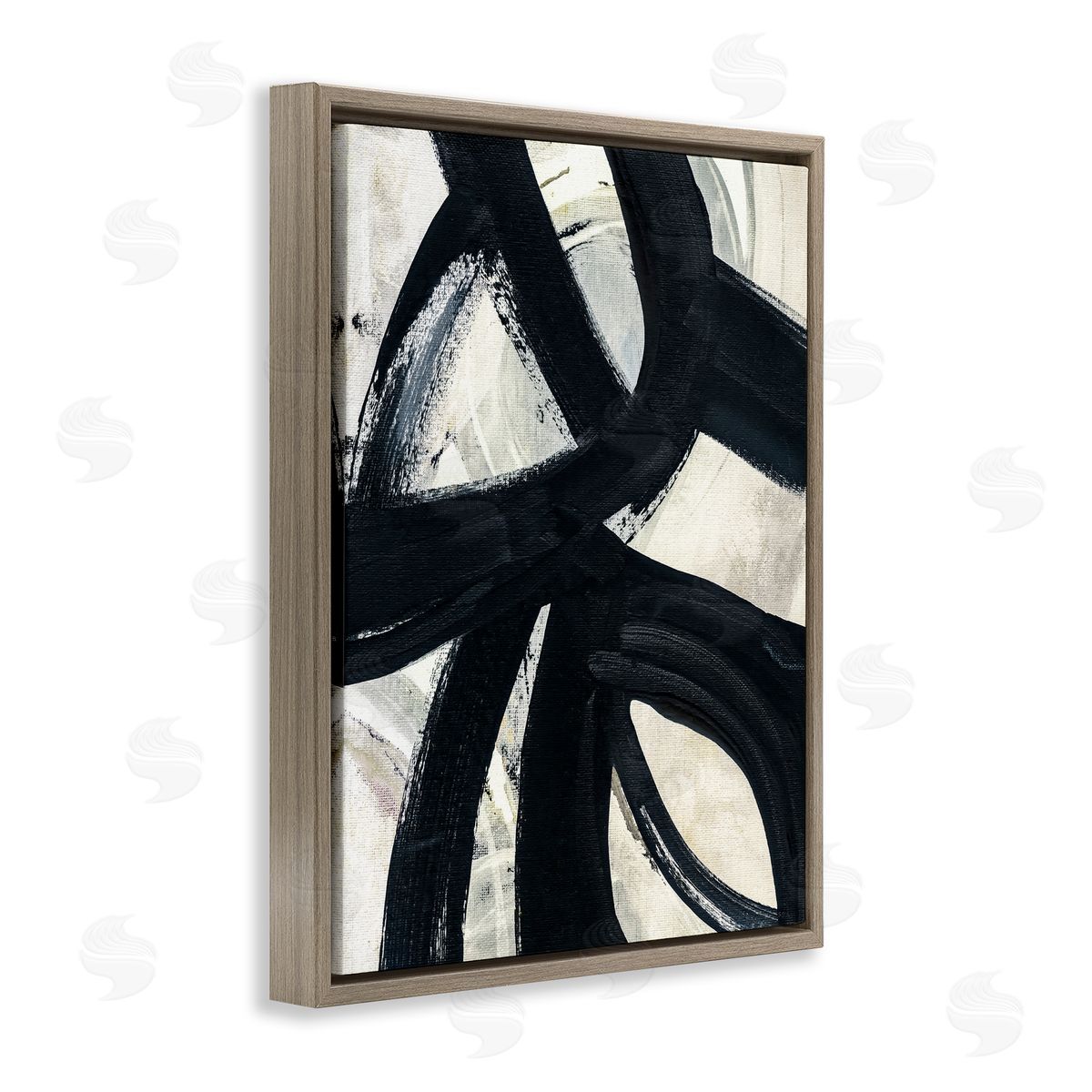 Susan Jill Dynamic Modern Black Paint Strokes Bold Abstract  Brown Floating Frame Canvas Wall Art Print