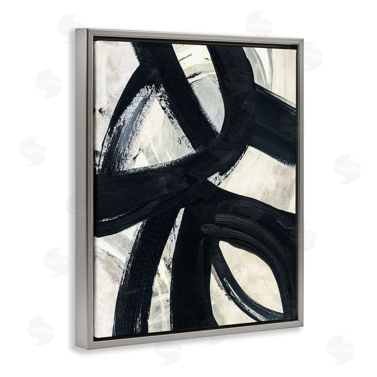Susan Jill Dynamic Modern Black Paint Strokes Bold Abstract  Gray Floating Frame Canvas Wall Art Print