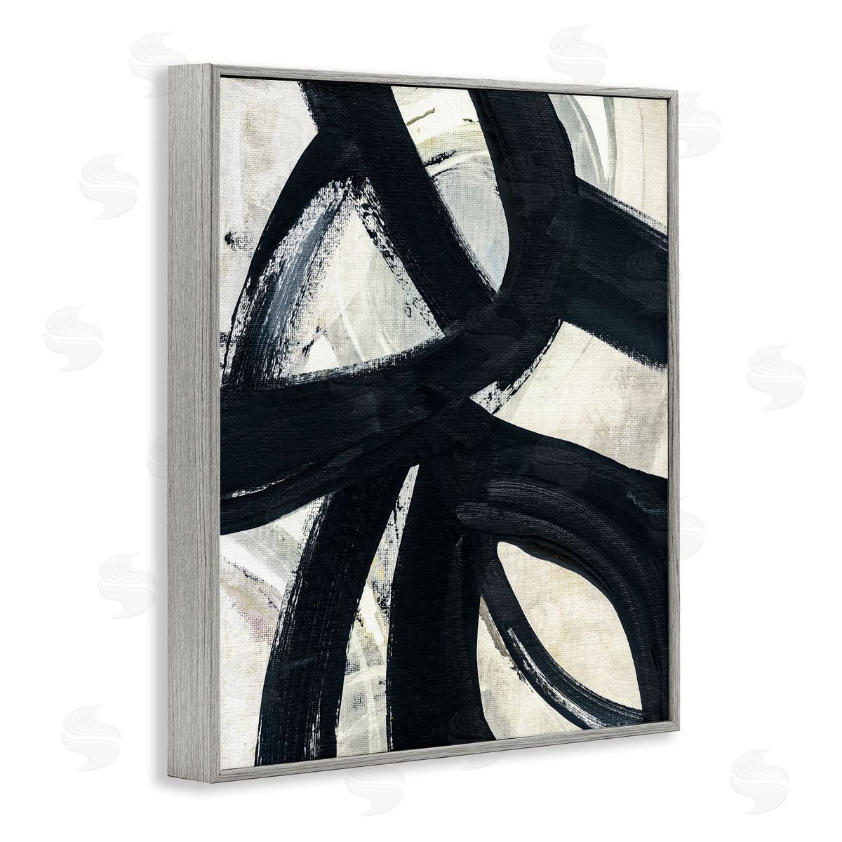 Susan Jill Dynamic Modern Black Paint Strokes Bold Abstract  Gray Framed Giclee Wall Art Print