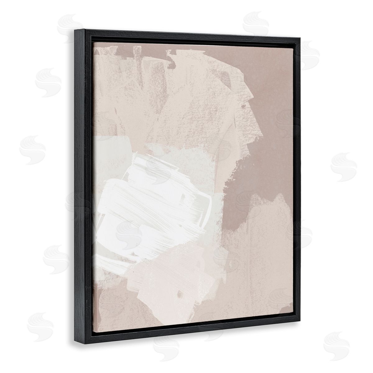 June Erica Vess Abstract Brush Strokes Neutral Beige Tones Black Floating Frame Canvas Wall Art Print