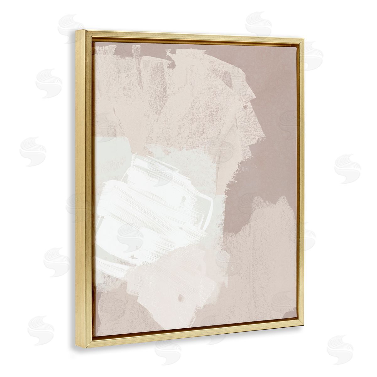 June Erica Vess Abstract Brush Strokes Neutral Beige Tones Gold Floating Frame Canvas Wall Art Print