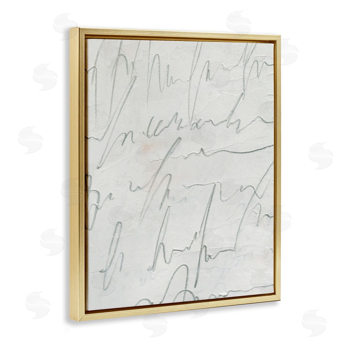 Emma Caroline Contemporary Cursive Script Abstract Scribble Words Gold Floating Frame Canvas Wall Art Print