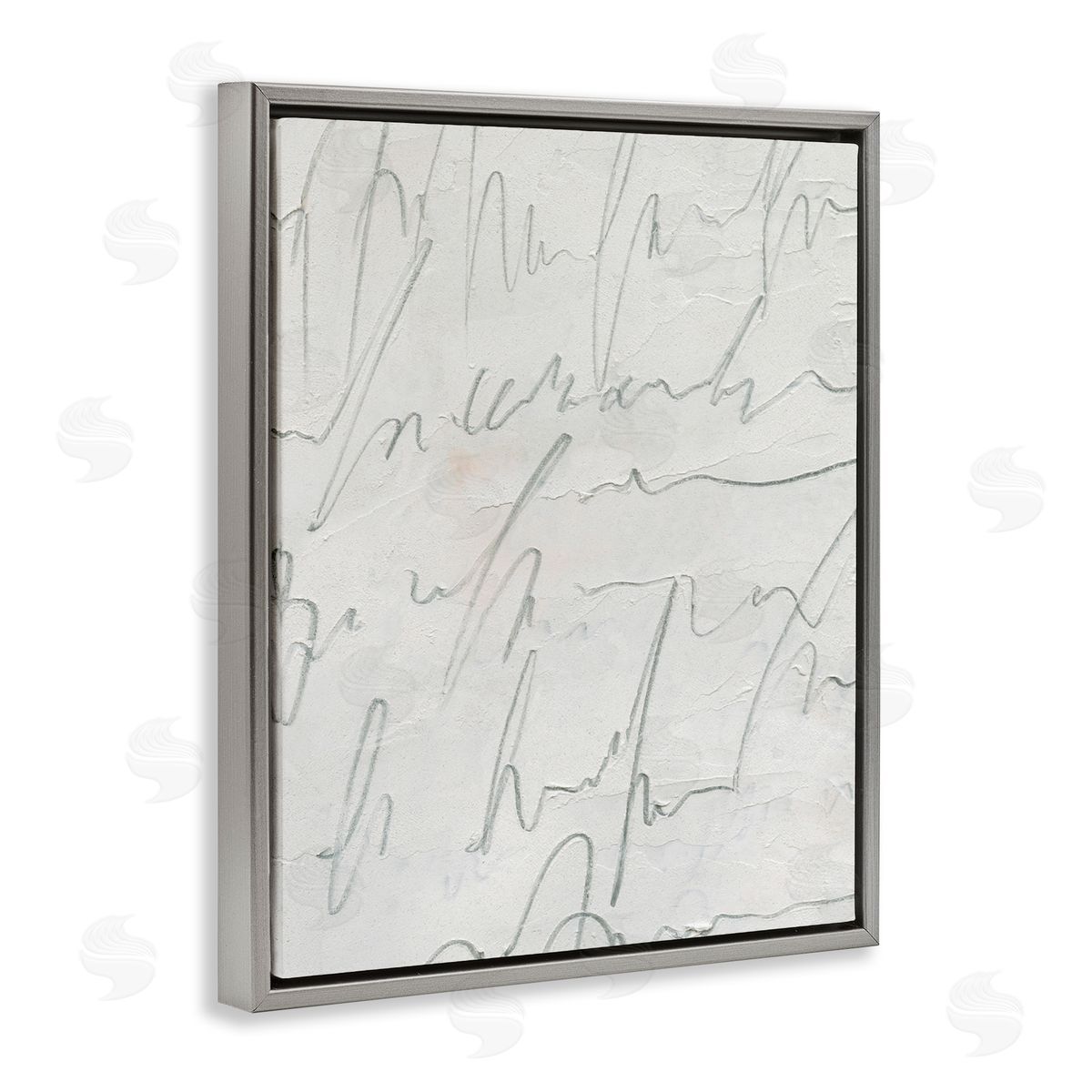 Emma Caroline Contemporary Cursive Script Abstract Scribble Words Gray Floating Frame Canvas Wall Art Print