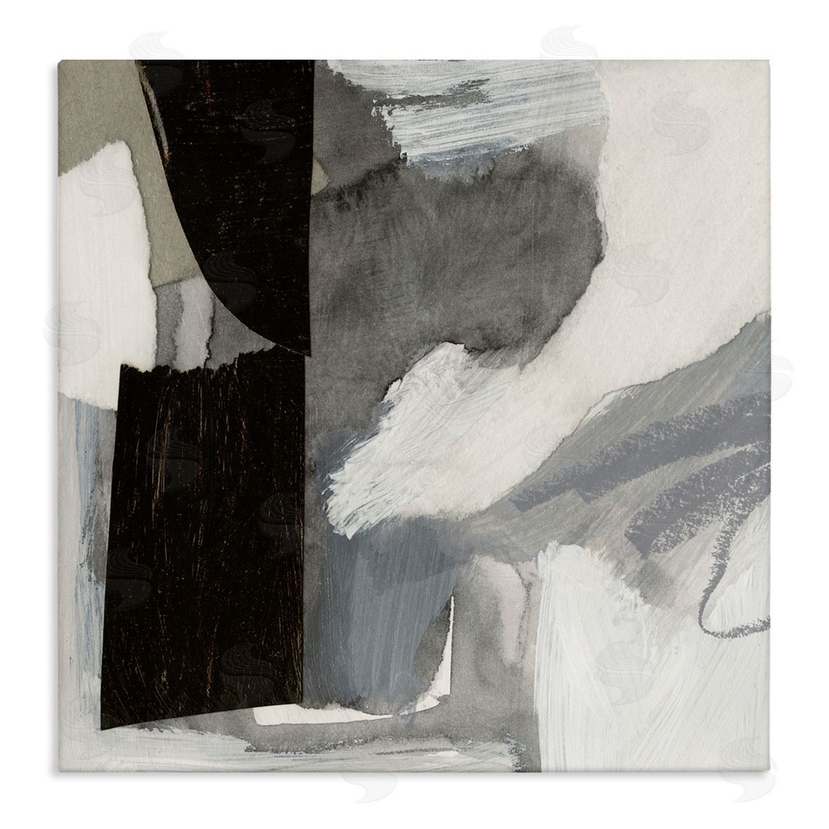 Victoria Barnes Bold Black Shapes Layered Abstract Fluid Forms  Stretched Canvas Wall Art Print