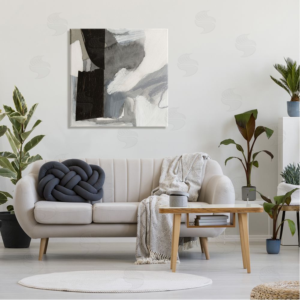 Victoria Barnes Bold Black Shapes Layered Abstract Fluid Forms  Canvas Wall Art in Room