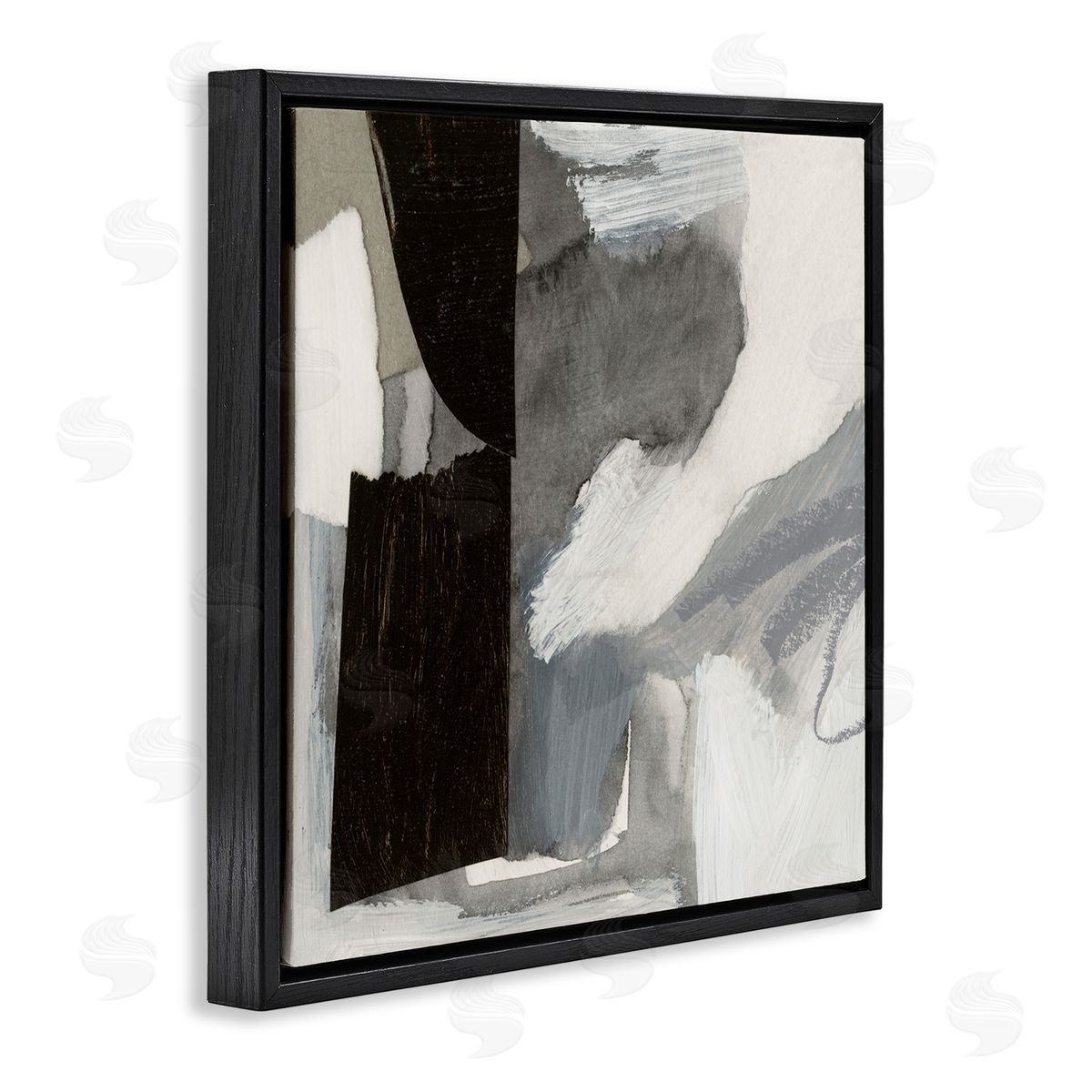 Victoria Barnes Bold Black Shapes Layered Abstract Fluid Forms  Black Floating Frame Canvas Wall Art Print