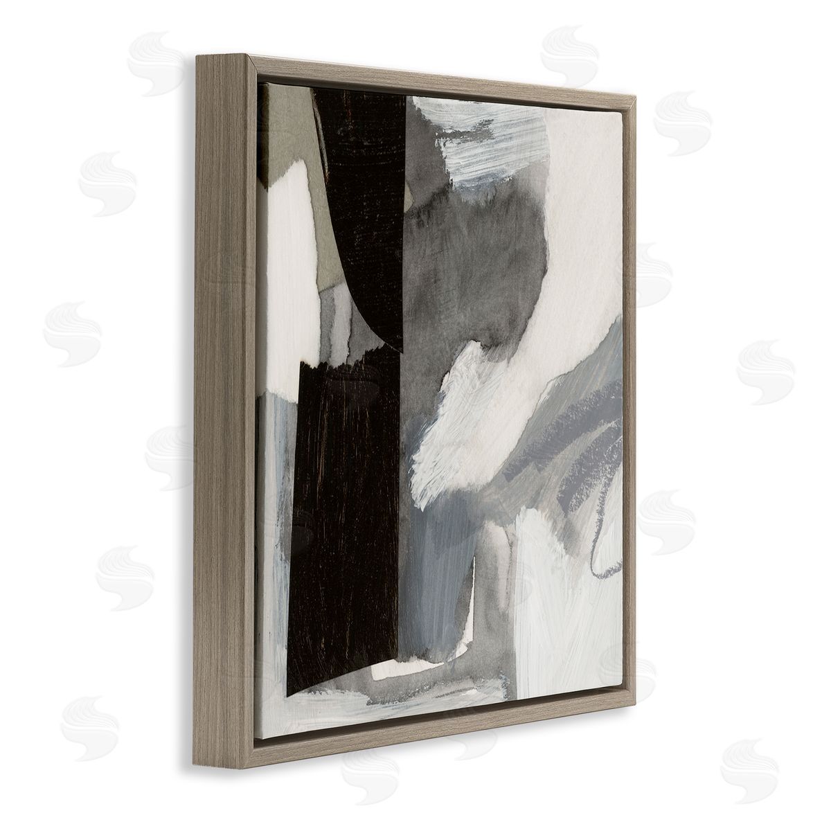 Victoria Barnes Bold Black Shapes Layered Abstract Fluid Forms  Brown Floating Frame Canvas Wall Art Print
