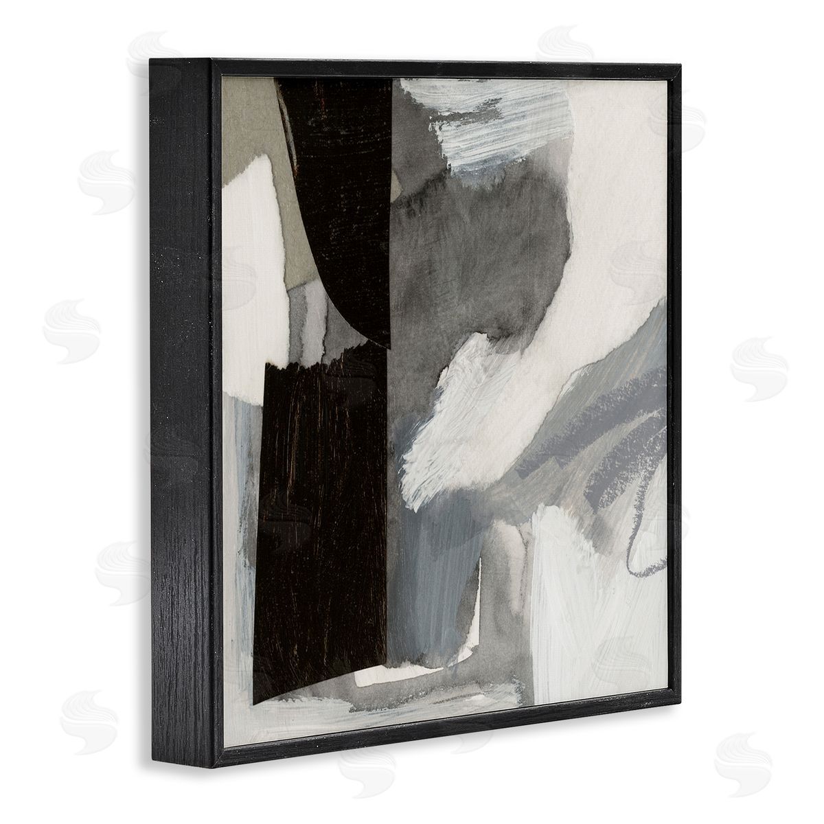 Victoria Barnes Bold Black Shapes Layered Abstract Fluid Forms  Black Framed Glicee Wall Art Print