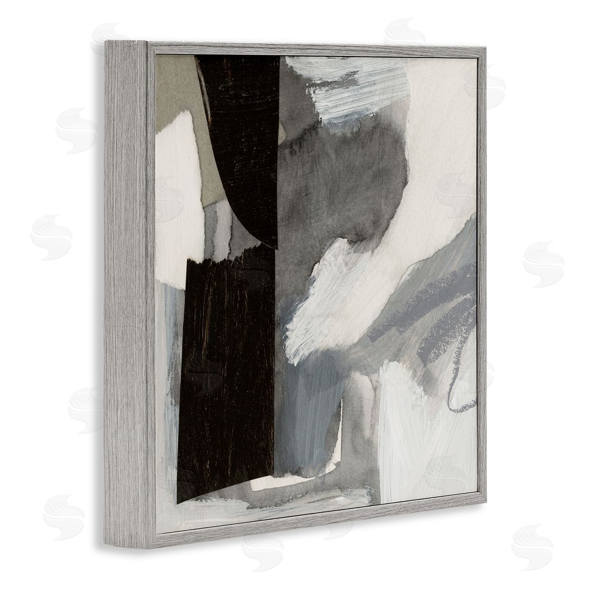Victoria Barnes Bold Black Shapes Layered Abstract Fluid Forms  Gray Framed Glicee Wall Art Print