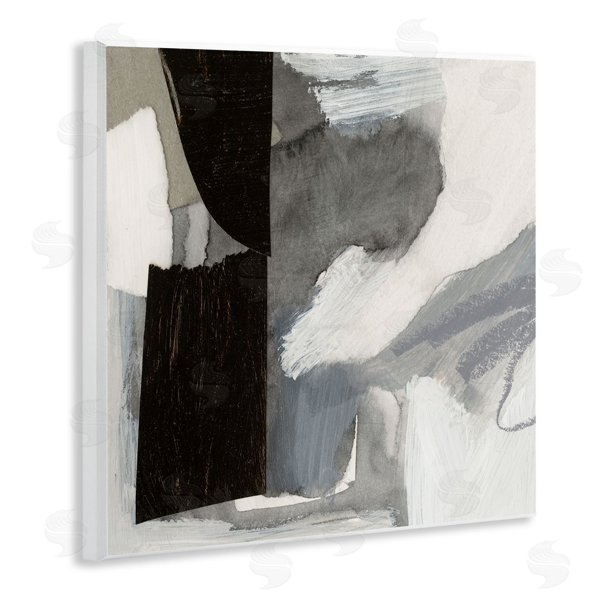 Victoria Barnes Bold Black Shapes Layered Abstract Fluid Forms  Wooden Wall Plaque Art Print