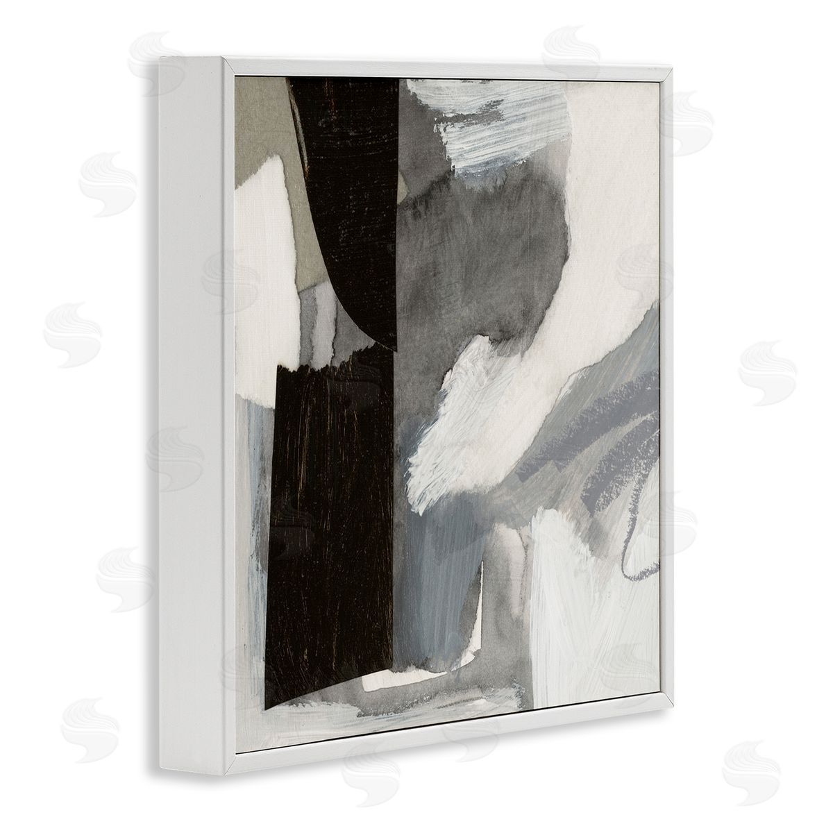 Victoria Barnes Bold Black Shapes Layered Abstract Fluid Forms  White Framed Glicee Wall Art Print