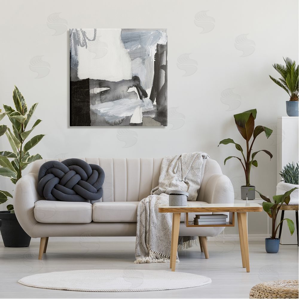 Victoria Barnes Contemporary Collaged Shapes Scribble Painting Design Canvas Wall Art in Room