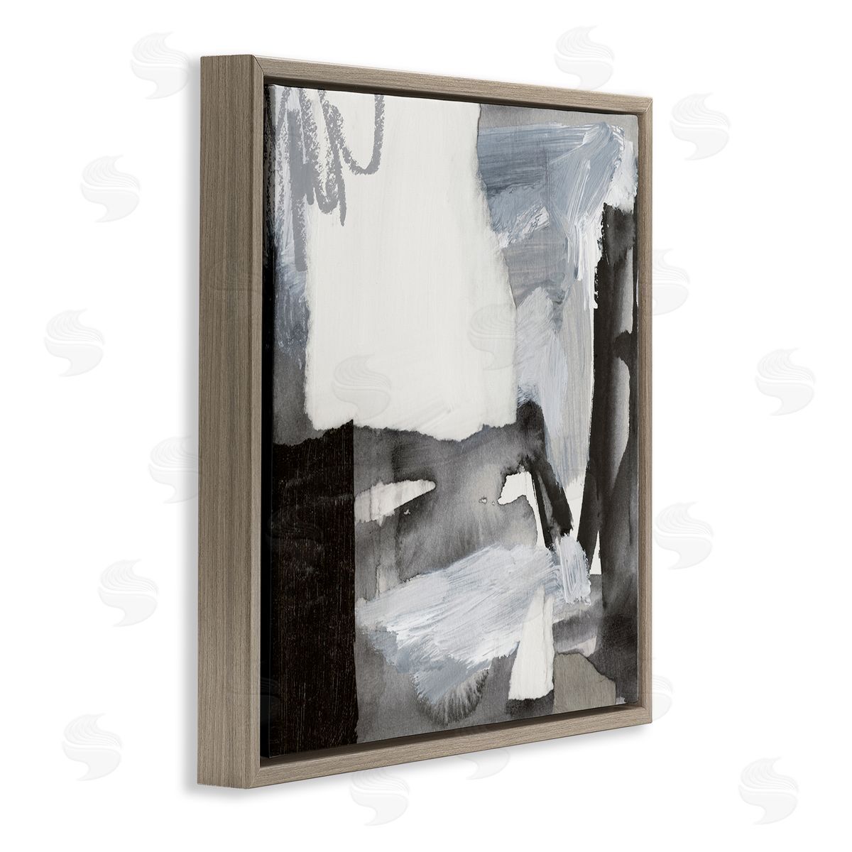 Victoria Barnes Contemporary Collaged Shapes Scribble Painting Design Brown Floating Frame Canvas Wall Art Print