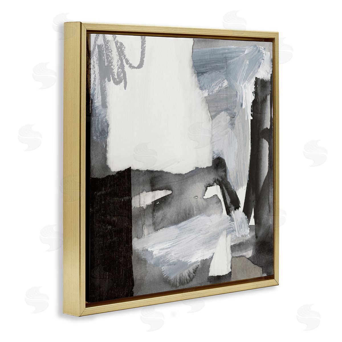Victoria Barnes Contemporary Collaged Shapes Scribble Painting Design Gold Floating Frame Canvas Wall Art Print