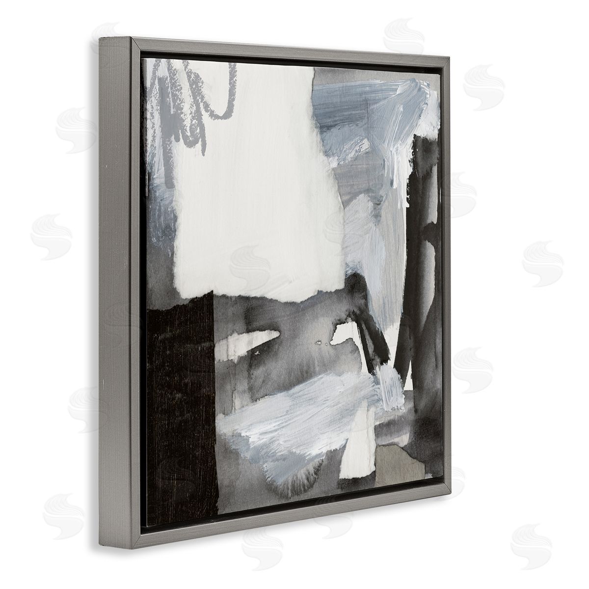 Victoria Barnes Contemporary Collaged Shapes Scribble Painting Design Gray Floating Frame Canvas Wall Art Print