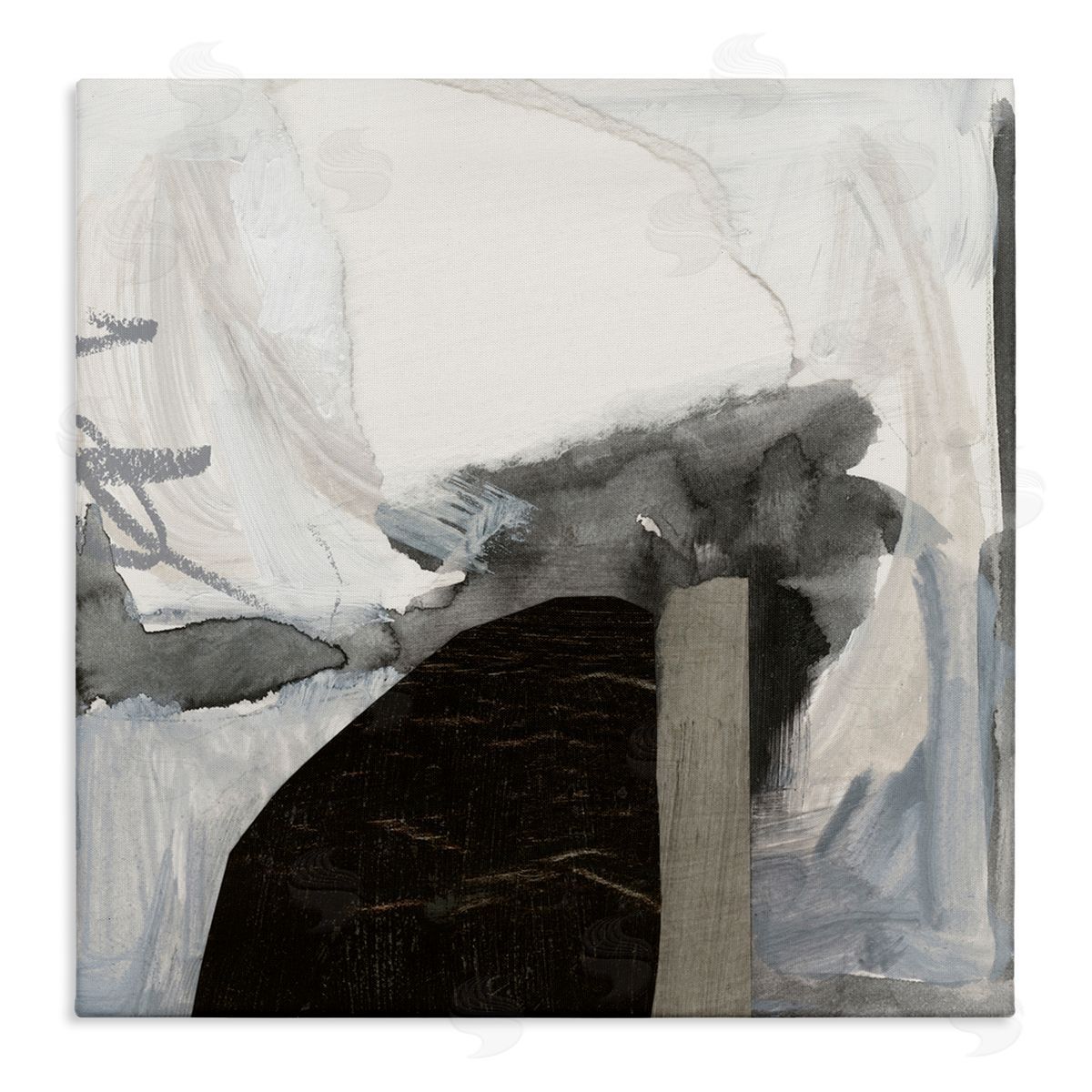 Victoria Barnes Curved Black Forms Scribbled Shapes Abstract Painting Stretched Canvas Wall Art Print