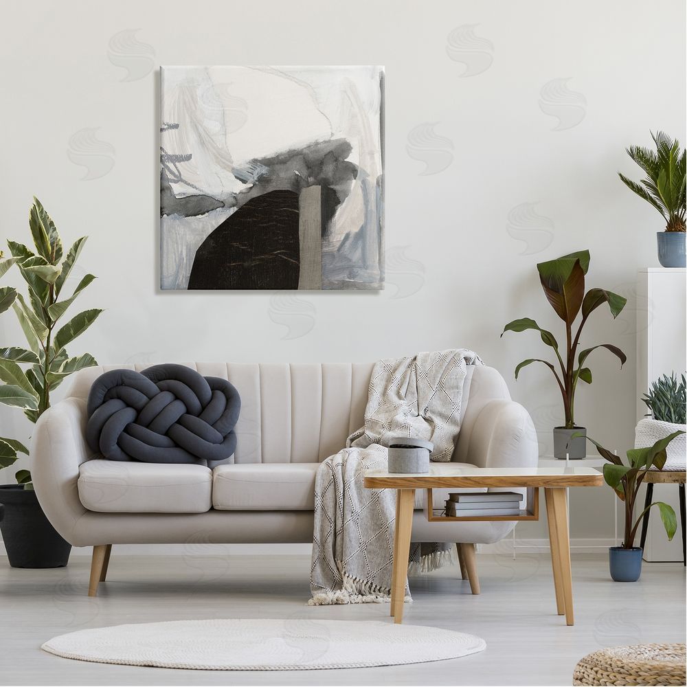 Victoria Barnes Curved Black Forms Scribbled Shapes Abstract Painting Canvas Wall Art in Room