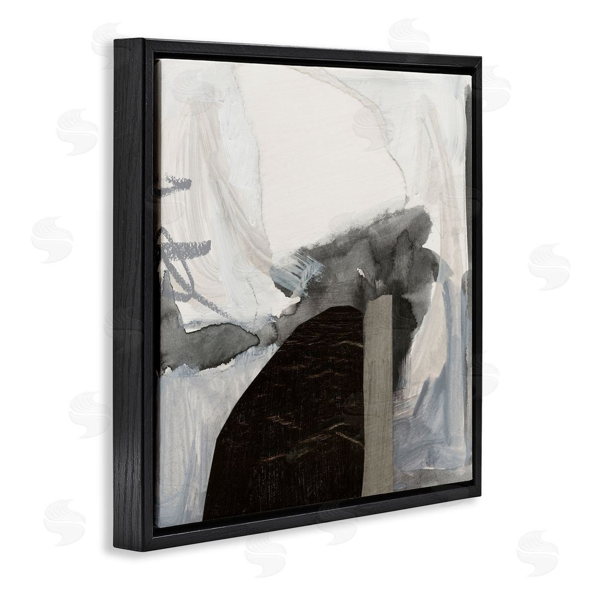 Victoria Barnes Curved Black Forms Scribbled Shapes Abstract Painting Black Floating Frame Canvas Wall Art Print