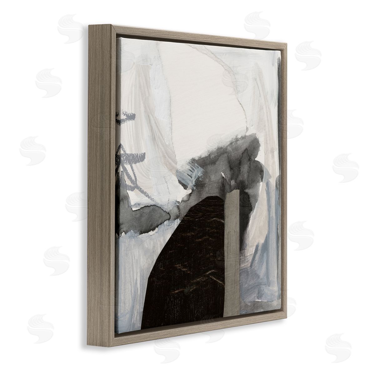 Victoria Barnes Curved Black Forms Scribbled Shapes Abstract Painting Brown Floating Frame Canvas Wall Art Print