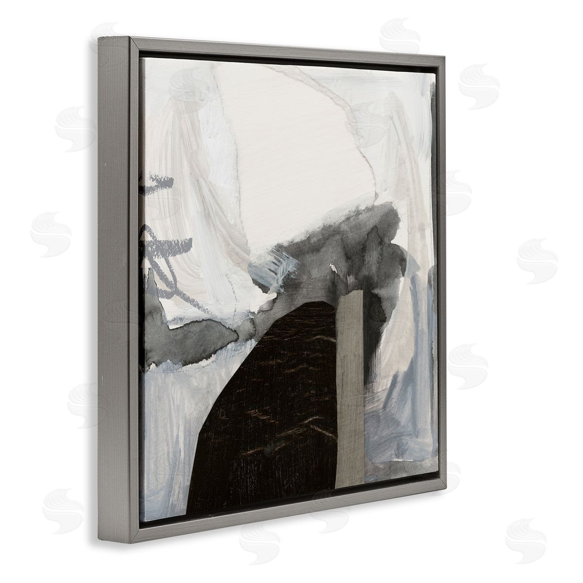 Victoria Barnes Curved Black Forms Scribbled Shapes Abstract Painting Gray Floating Frame Canvas Wall Art Print