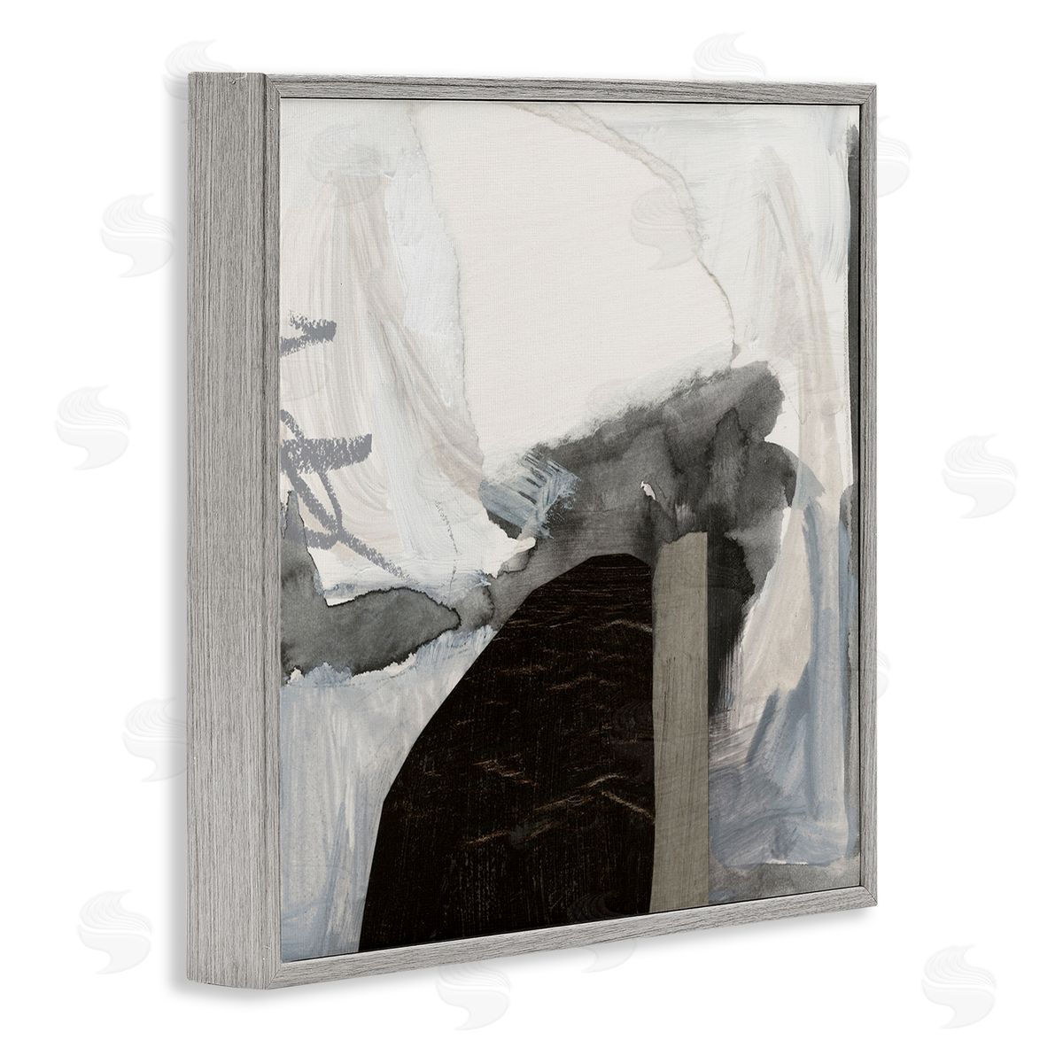 Victoria Barnes Curved Black Forms Scribbled Shapes Abstract Painting Gray Framed Glicee Wall Art Print