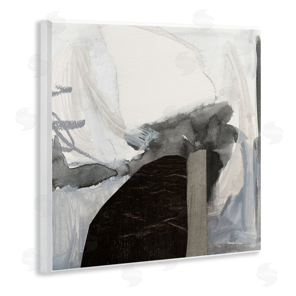 Victoria Barnes Curved Black Forms Scribbled Shapes Abstract Painting Wooden Wall Plaque Art Print